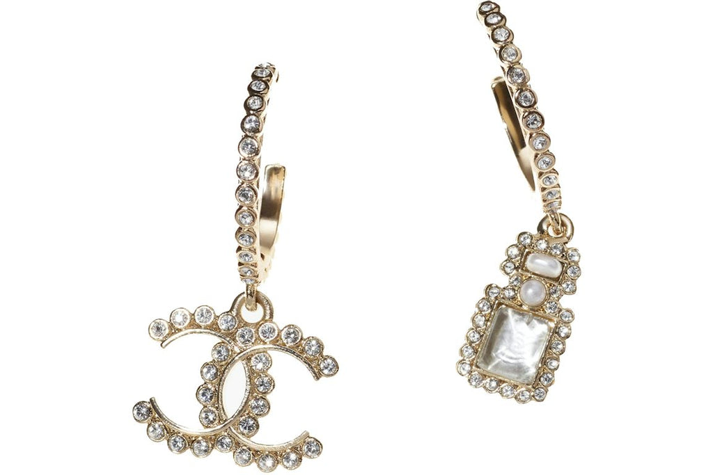 Chanel Glass and Strass Metal Earrings Glass Pearls Gold