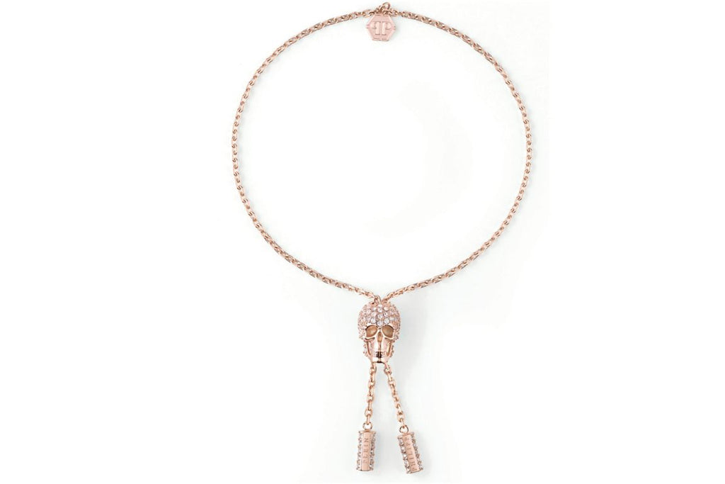Philipp Plein Sliding $kull Crystal Cable Chain Bracelet Rosegold